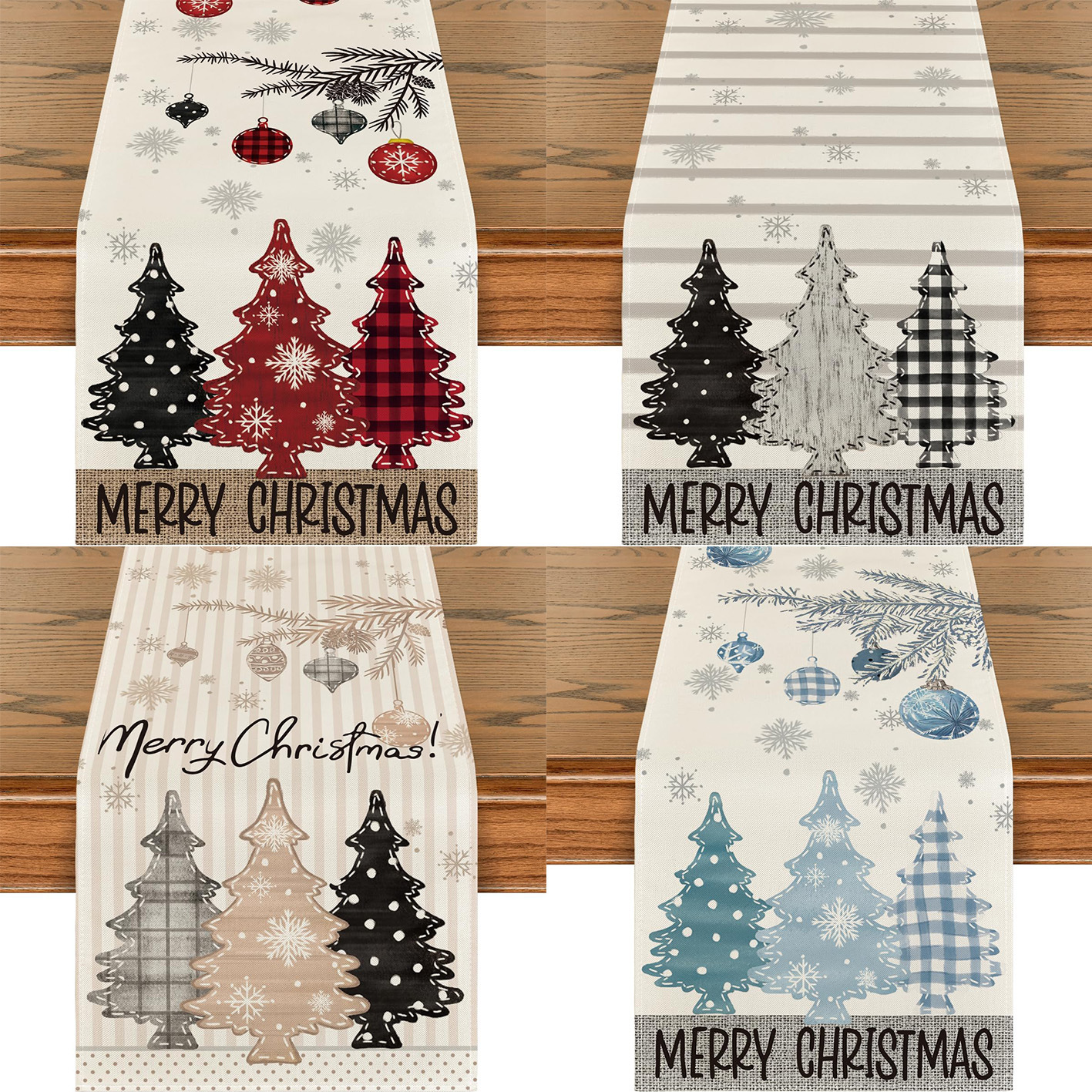 Cross-border Amazon Popular Christmas Tree Snowflake Printed Table Flag Tablecloth Restaurant Home Fabric Decoration