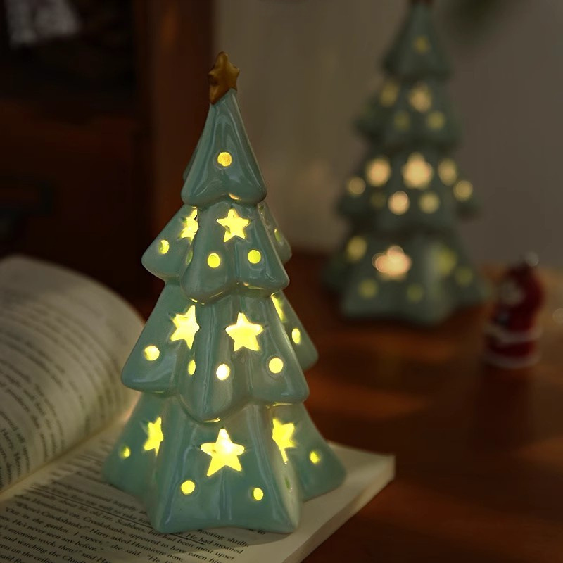 Christmas tree ceramic star night light home bedroom desktop decoration ambient light ornament with light factory one piece wholesale