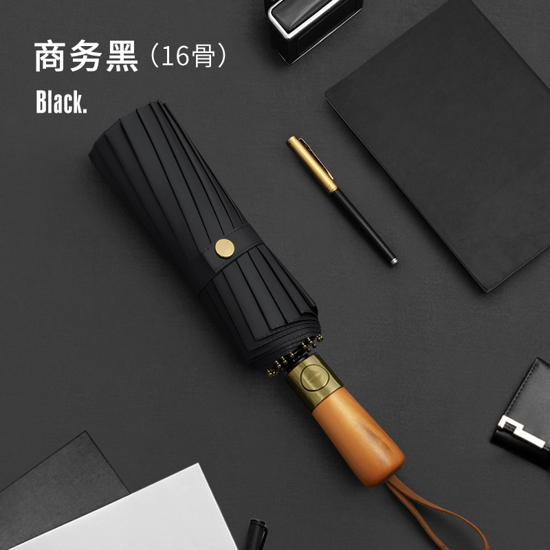 Picture of Three-fold automatic umbrella log handle lettering sunny umbrella men's business folding umbrella printed logo high-end gift umbrella