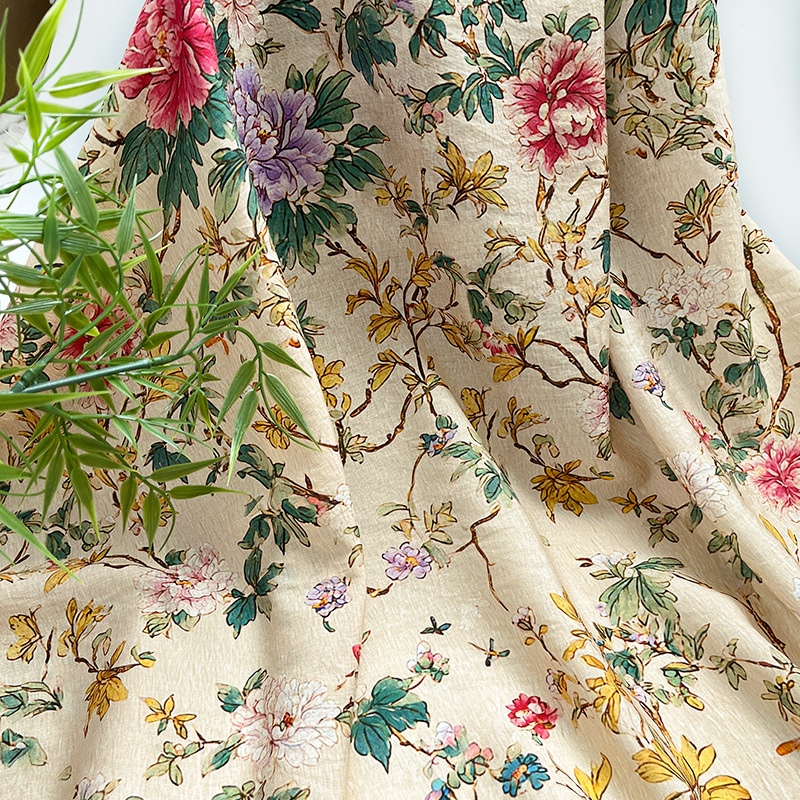 Court peony flower new Chinese style digital printed brocade cotton fabric cheongsam dress top Hanfu fabric
