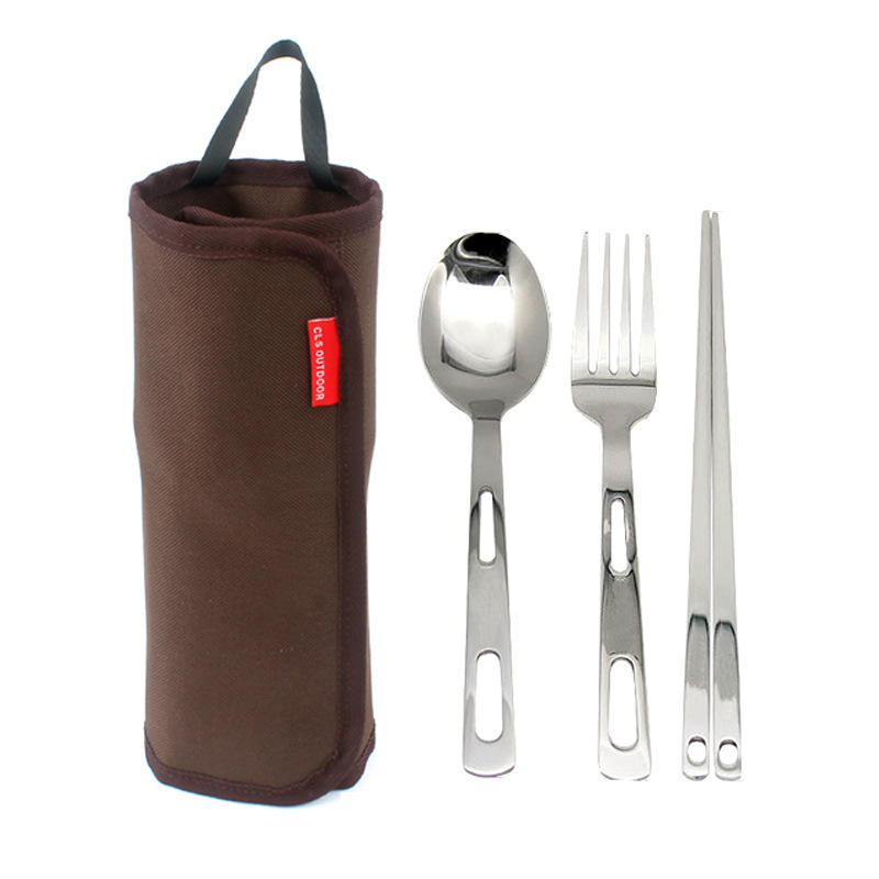 Picture of Outdoor Tableware Set Camping Barbecue 4 Person Tableware Portable Stainless Steel Spoon Chopsticks Fork Travel picnic bag