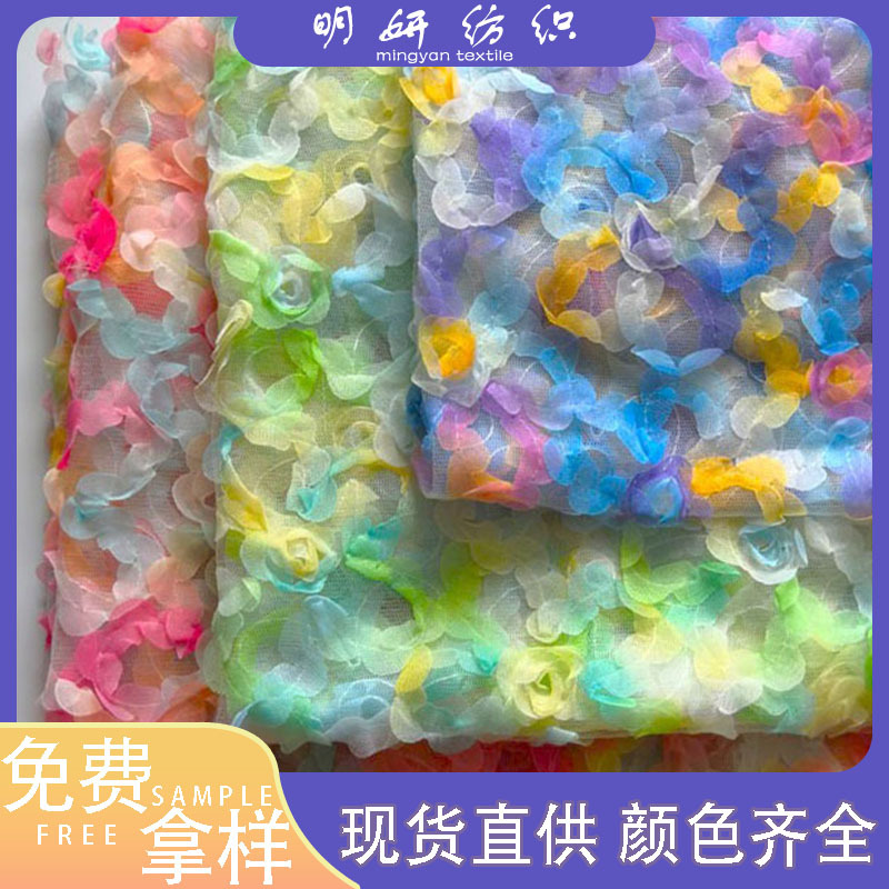 Girls' Skirt Fabric Multi-Color Three-Dimensional Embroidery Gradient Princess Skirt Decorative Fabric Lace Tutu Skirt Hem