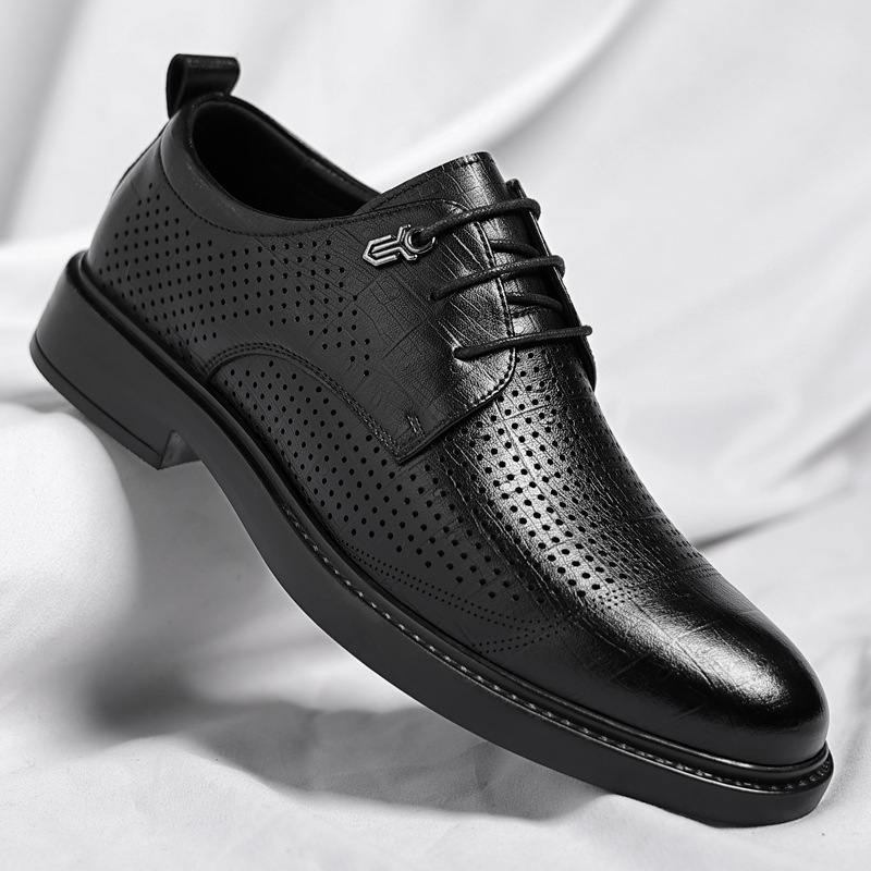 Summer Business Hollow Shoes Genuine Leather Comfortable Breathable Leather Sandals Fashion Gentleman All-match Lace-up Shoes Dress Men's Shoes