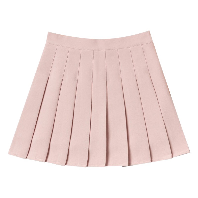 Four Seasons Short Skirt Women's Pleated Skirt JK Uniform Skirt Fashion Skirt (Long Safety Pants Zipper Button)