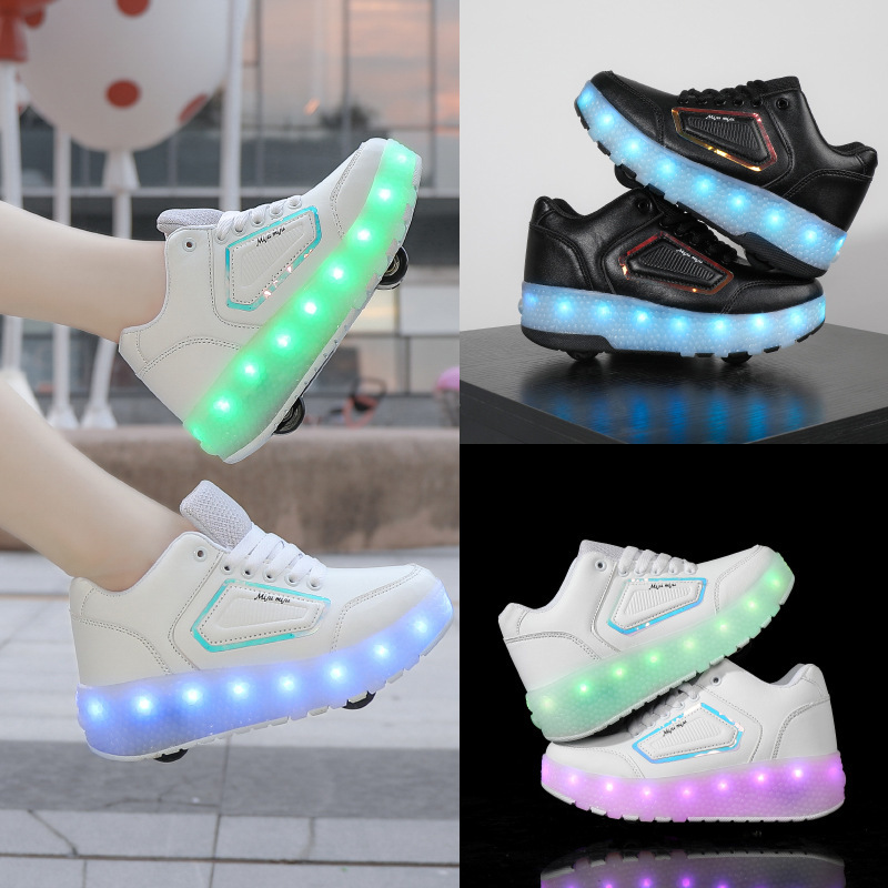 New Two-Wheel Rechargeable Heelys for Men, Women and Kidsren, Adult Roller Skates, Wheel Laces Switch, Led Light Shoes