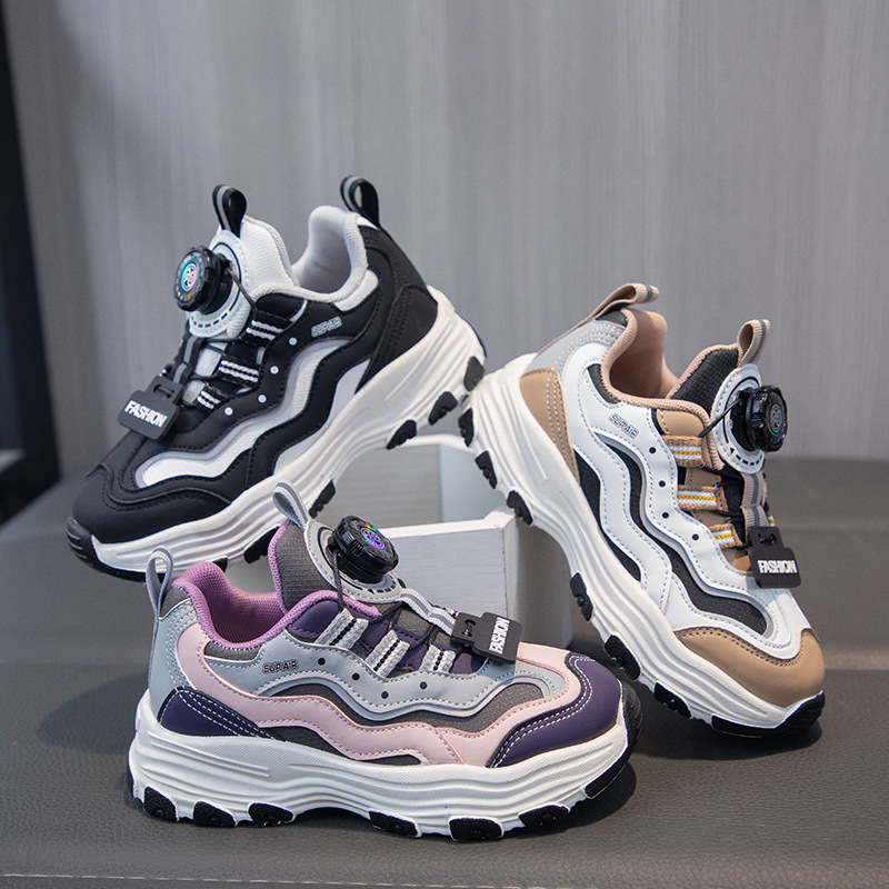 Boys and Girls spring and autumn high-looking sneaker rotating button daddy shoes primary and secondary school students daily outdoor running shoes
