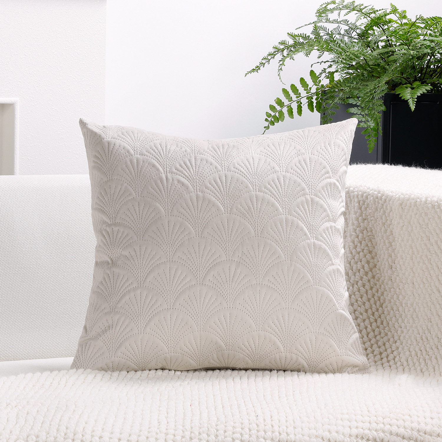 Picture of Scandinavian Style Ginkgo Leaf Sofa Pillowcase Living Room Decoration Pure Color Velvet Back Cushion Cover, Home Bedside Cushion