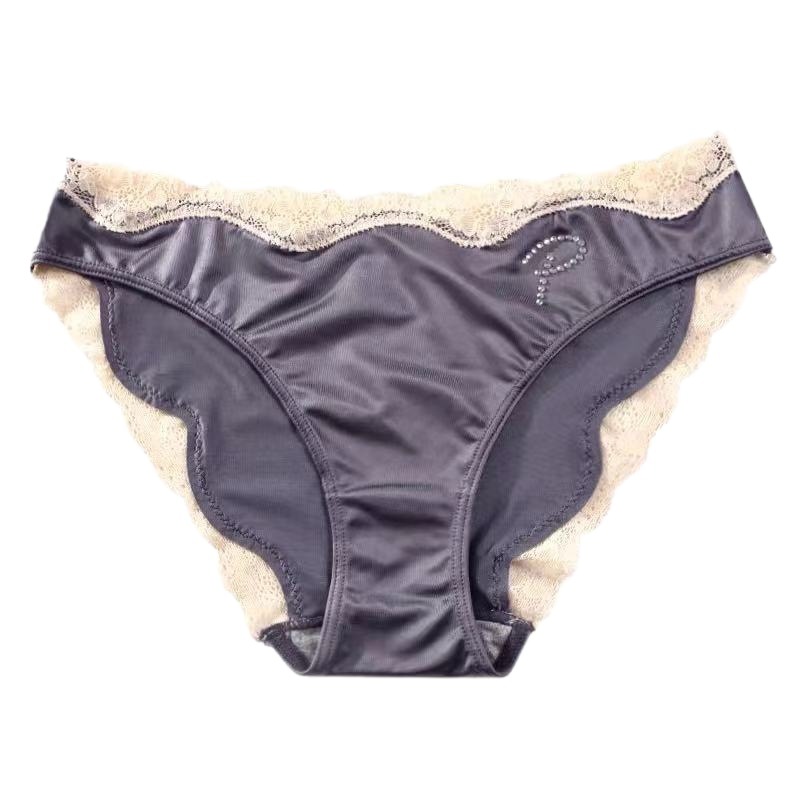 European and American Underwear P Letter Hot Drilling Silky Fashion Satin Sexy Pure Desire Lace Stitching Traces for Girls