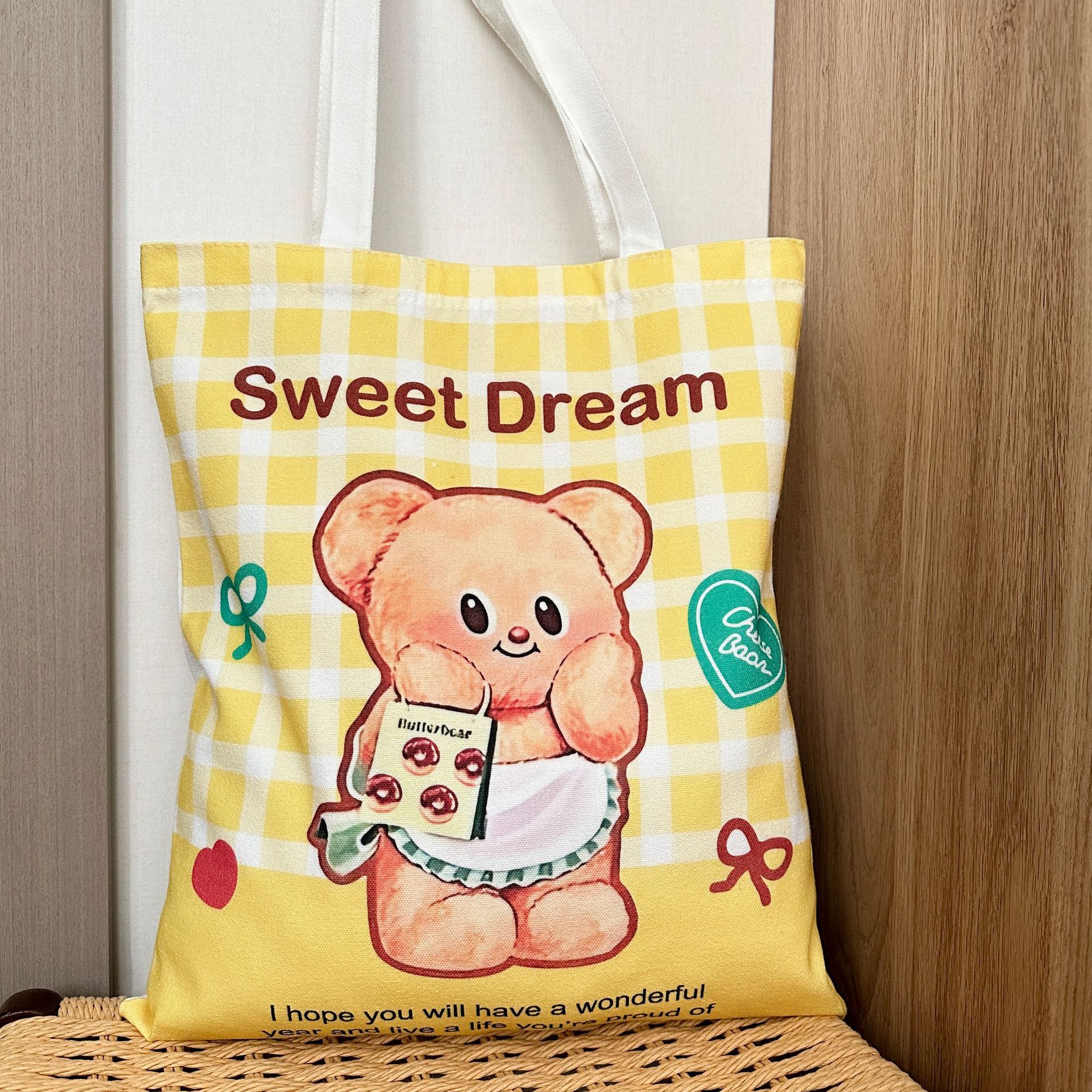Butter Bear Anime Ins Small Fresh Canvas Bag Women's Shoulder Casual Student Tutorial Bag Women's 2025 New Style