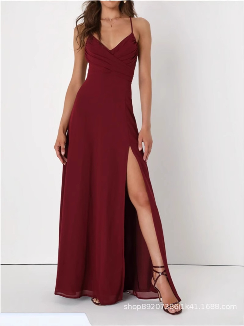 Amazon European and American Chiffon Bridesmaid Dress Long Dress Slim Shoulder-Shoulder Dress for Best Friend Amazon Bridesmaid Group Evening Dress for Women