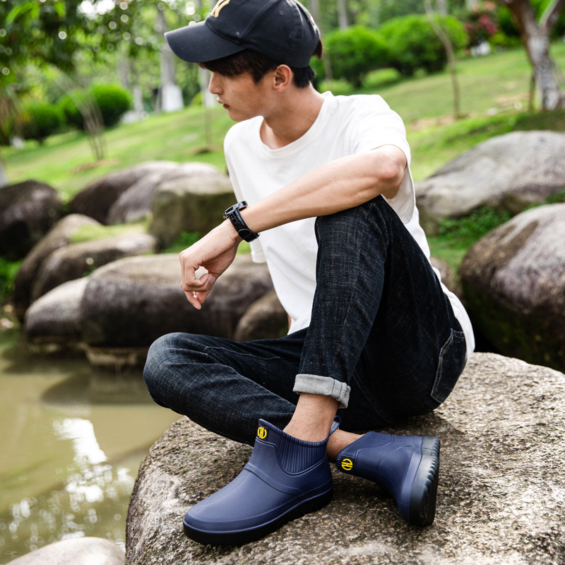 Cross-border European and American foreign trade explosions South Korea summer short rain boots waterproof shoes men's overshoes fashion low rubber shoes rain boots