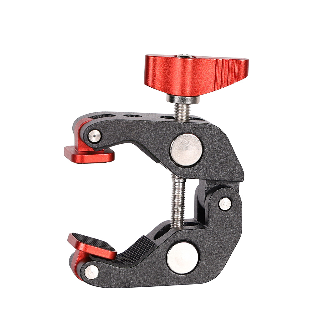 Picture of Metal Tripod Desktop Bracket Solid Metal Red Crab Clamp Fixing Clip Photography Bracket Metal Heavy Force Clip
