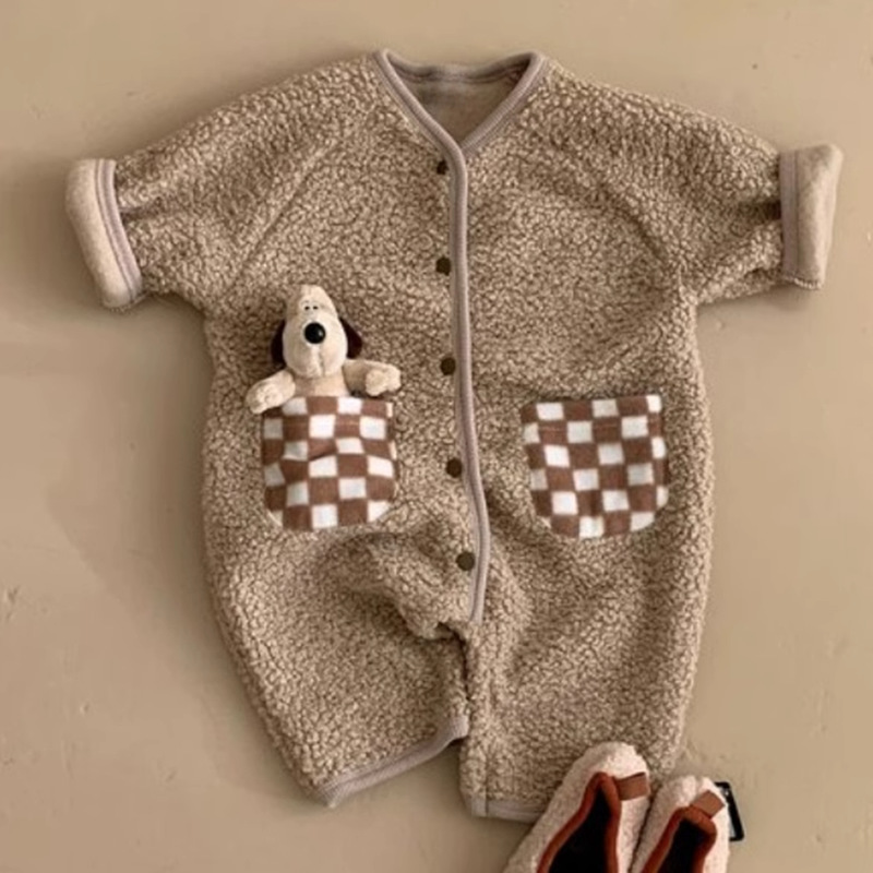 Picture of Ins Korean Style Baby Boys and Girls Winter Clothes New Style Jompsuit Cute Rabbit Ear Lamb Wool Hooded Climbing Clothes for Going Out