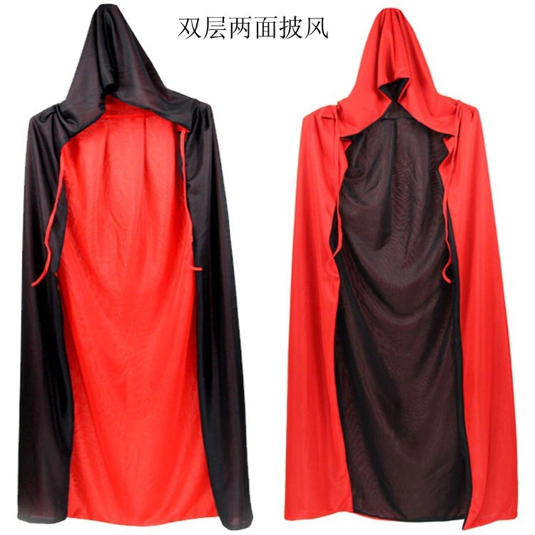 Picture of New Halloween Black and Red Cloak Adult Double-Sided Cloak Black Death Cloak Double-Layer Cloak Vampire Cloak