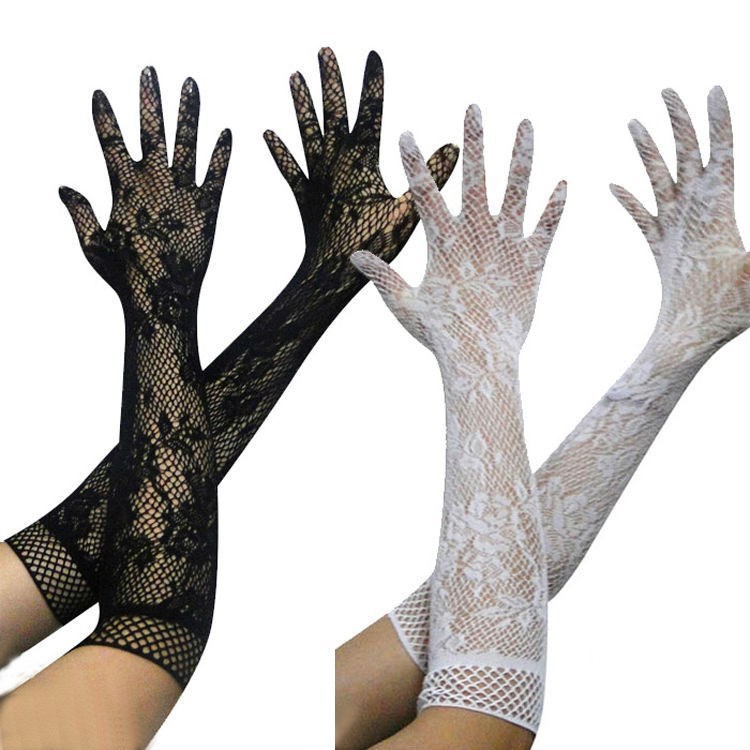 Picture of Night Spring Style Sexy Transparent Lace Super Elastic Gloves Bride Nurse Maid Sexy Lingerie Seductive Set