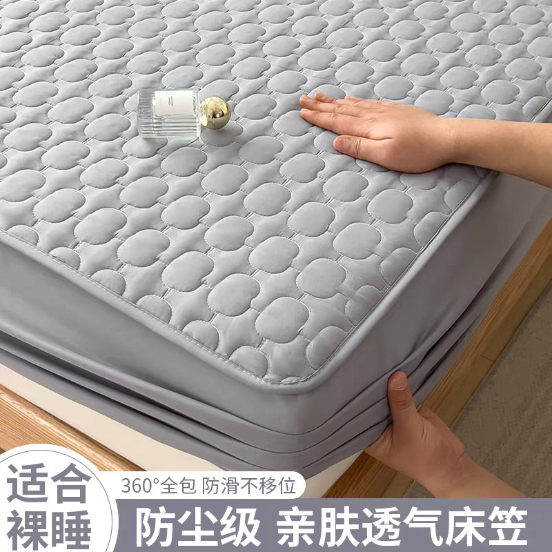Solid Color Washed Cotton Padded Bed Cover Breathable Non-Slip Thickened Dustproof Bedspread Household Skin-Friendly Full-Cover Bed Sheet Three-Piece Set