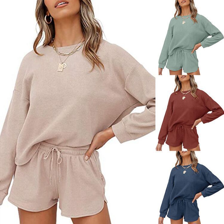 Picture of Cross-Border European and American Export Women's Clothing 2025 New Amazon Long-Sleeved Shorts Home Wear Waffle Two-Piece Suit