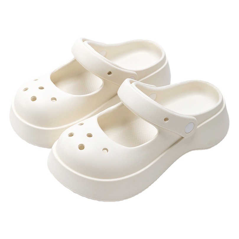 All-match thick-soled Mary Jane slippers women's summer outdoor breathable hole shoes covered toe sandals stepped on excrement feeling soft bottom wholesale