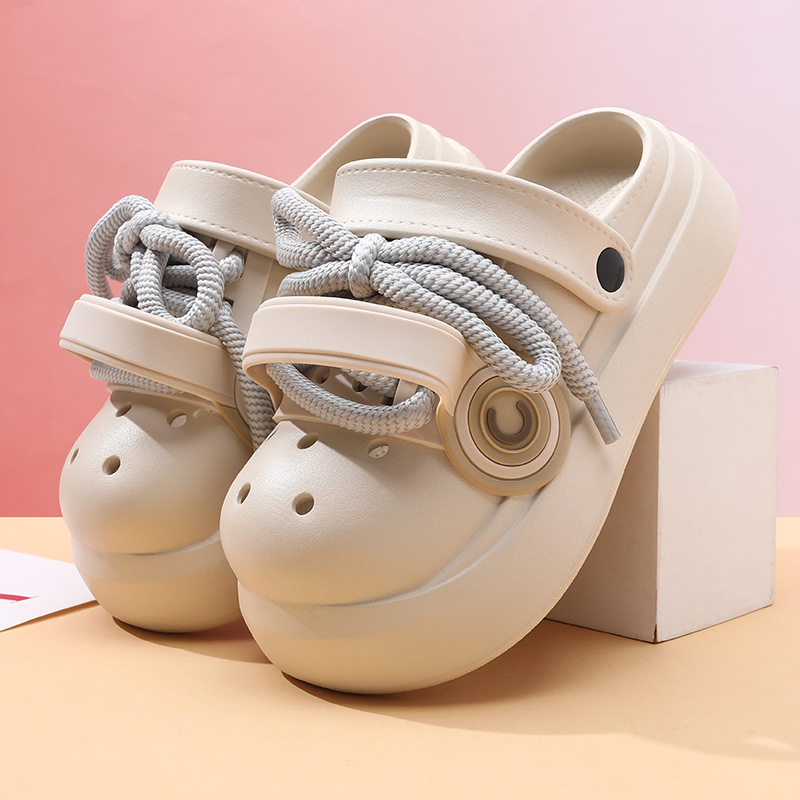 Summer Platform Hole Shoes Women's Outdoor Height-increasing Breathable Punk Style Slippers Beach Non-slip Baotou Sandals