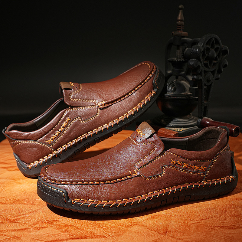 Cross-border Amazon Explosions Summer Hollow Hand-stitched Men's Shoes Casual Flat Shoes plus size Cross-border Loafers