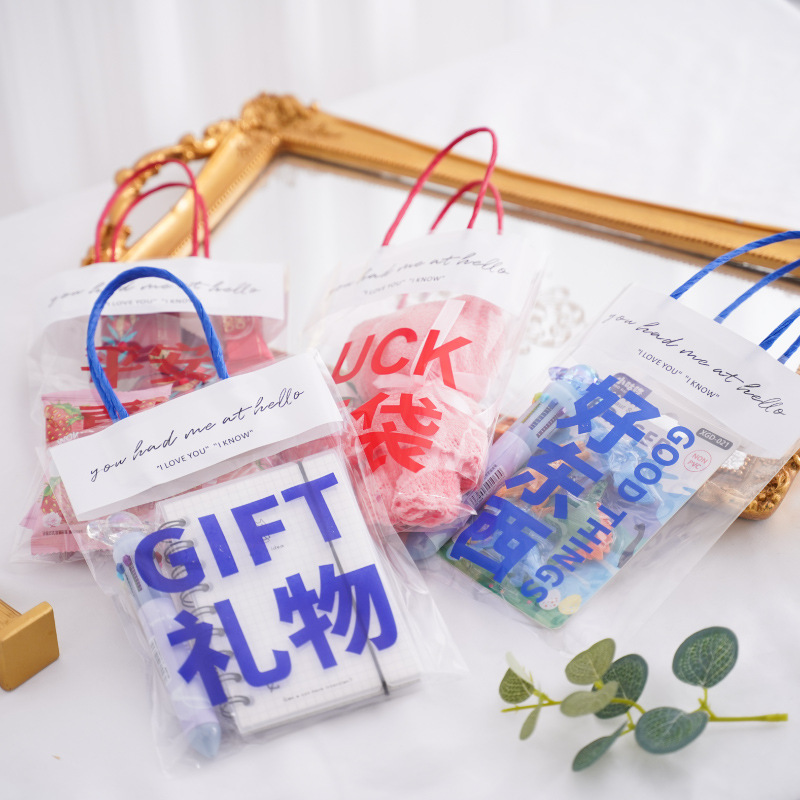 Ins Style Simple National Fashion Text Good Luck Storage Bag Opp Gift Transparent Bag Portable Handbag