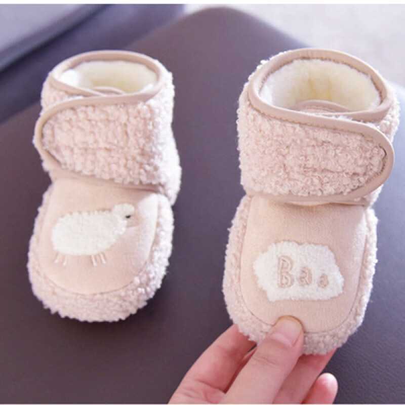 Winter thickened newborn baby shoes baby soft cloth soles toddler shoes warm 0-1 year old non-slip anti-drop fleece-lined cotton shoes