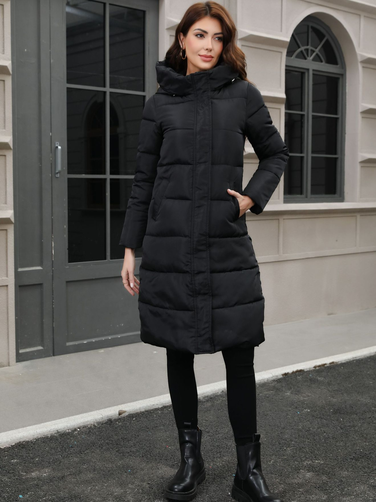New Winter Outwear European and American Temu Aliexpress Amazon Cross-Border Hooded Thickeneded Cold-Resistant Slim Long Cotton Outwear