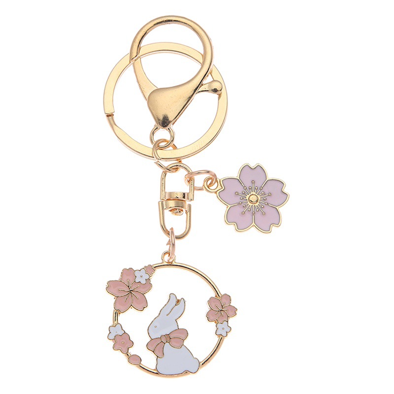 Ins Cute Girl Heart Cherry Blossom Rabbit Garland Keychain AirPods Headphone Protective Cover Pendant Bag Hanging Chain