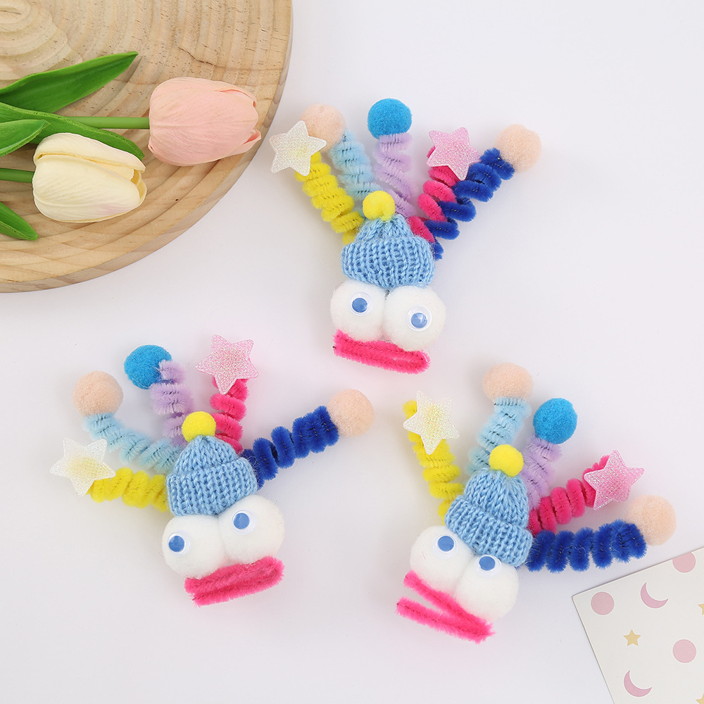 Cute Cartoon Monster Color Big Eye Twist Bar Spring Fun Plush Headwear Clothing Pendant Decoration