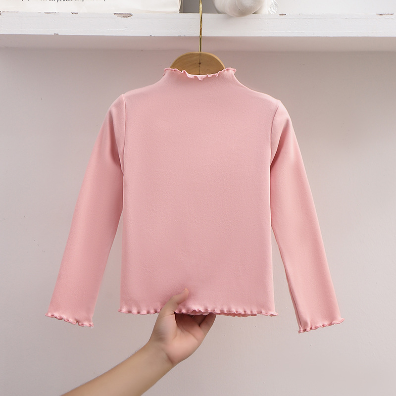 Picture of [Factory wholesale] girls' bottoming shirt autumn and winter 2023 new children's western style wooden ear solid color long sleeve T-shirt