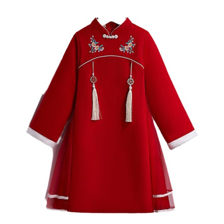 Picture of Girls' autumn and winter Tang suit children's cheongsam dress Hanfu New year new year thickened New Year greeting clothes Chinese embroidered festive winter clothes