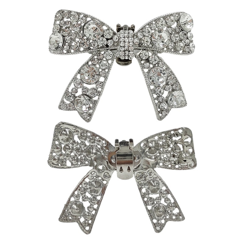 In stock metal removable diamond bowknot shoes buckle high heels wedding shoes accessories vamp decoration elastic shoes clip buckle