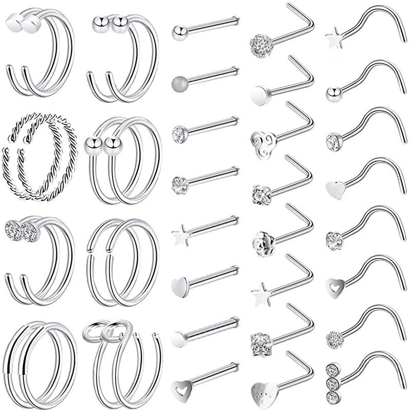 Stainless steel nose nail 40 piece set puncture nose ring C- shaped U-shaped men and women Amazon for combination titanium steel jewelry