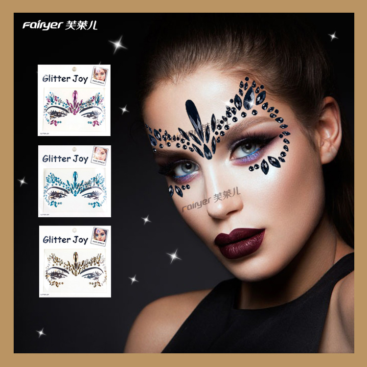 Masquerade Tattoo Sticker Halloween Cat Face DIY Jewelry Face Diamond Sticker Acrylic Face Sticker European and American Makeup