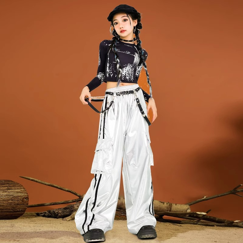 Girls' Jazz Dance Costume Trendy Cool Fashionable Bright Leather suit Navel Fried Street Women's Street Dance Trendy Clothes Performance Clothes