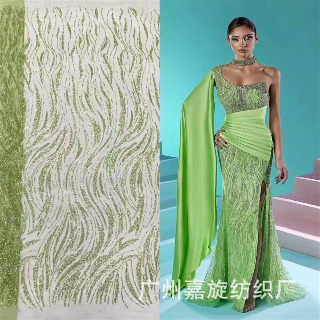 Beads lace fashion green perspective mesh pearl dress dress fabric bead tube wedding lace JX4251