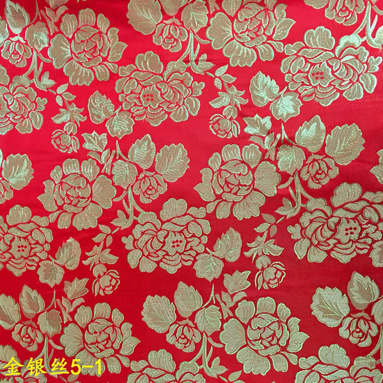 Rose Brocade Jacquard Festive Red Lantern Fabric Gift Box Decorative Colored Gold Large Flower Jacquard Fabric