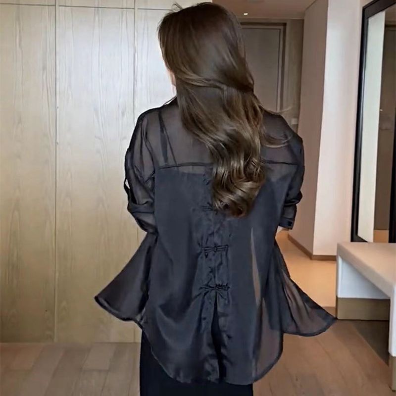 Summer niche design sense plus size sun protection shirt women's summer thin coat shirt 2024 New chiffon top