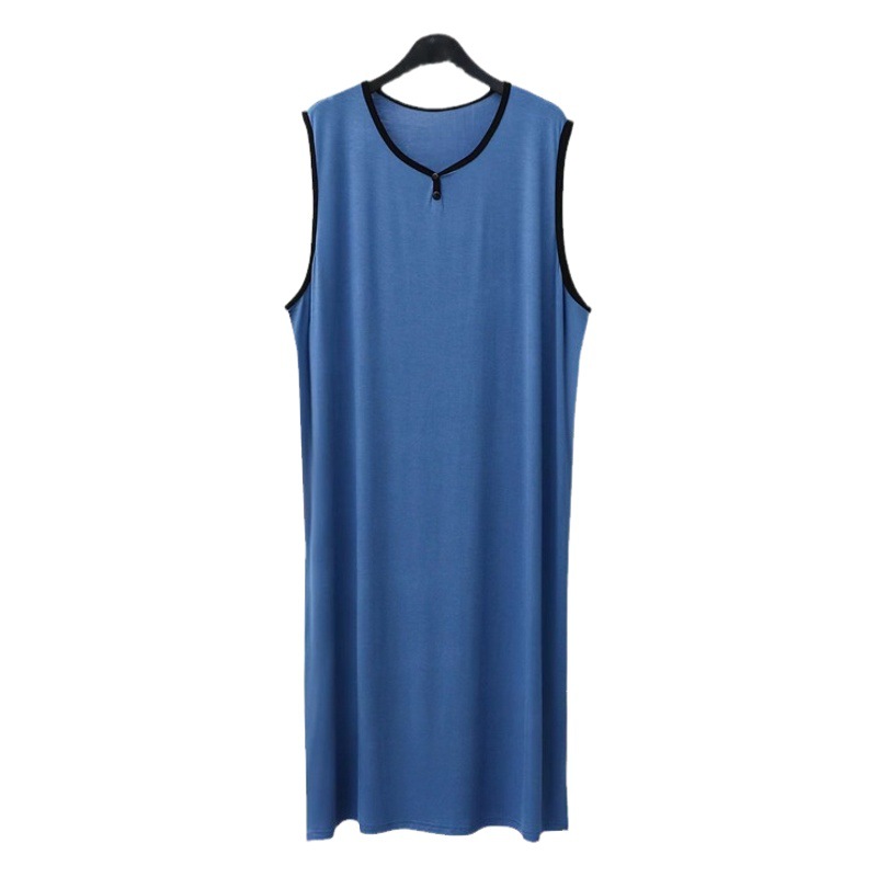 Modal Nightgown Men's Summer Thin Nightgown Dress Vest Large Size Robe Loose Home Clothes