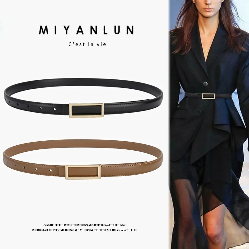 Picture of Belt Women's High-end Sense Belt Genuine Leather Summer Decorative Thin Belt Fashion All-match dress Suit Trendy Trouser Belt