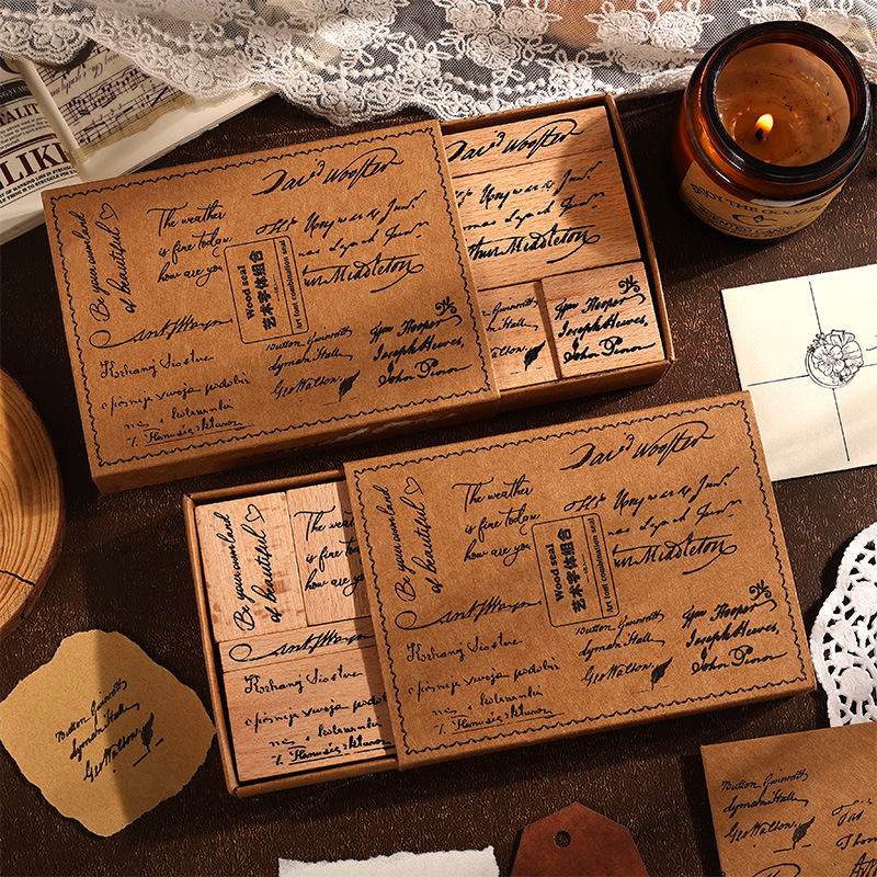 Yuezhen Art Font Series Wooden Hand Account Seal Retro English Letter Children's Seal 8 suit