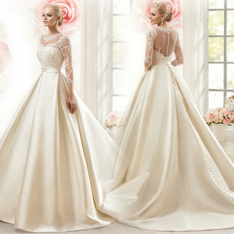 French Bride Wedding Dress Strapless Satin Tail Dress Lace Row Flower Simple Slim-fit Wedding Dress