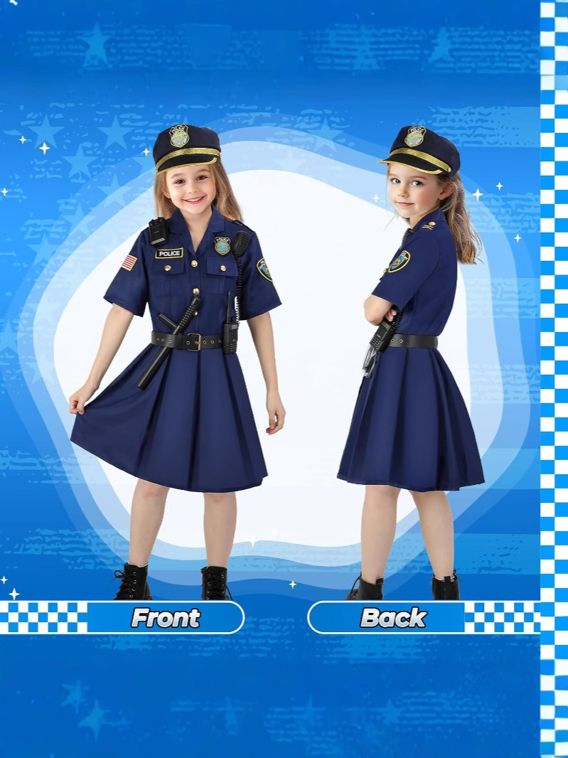 Halloween Children Police Costume suit Long Sleeve Halloween cosplay Role Professional Play Male and Female Police Costume