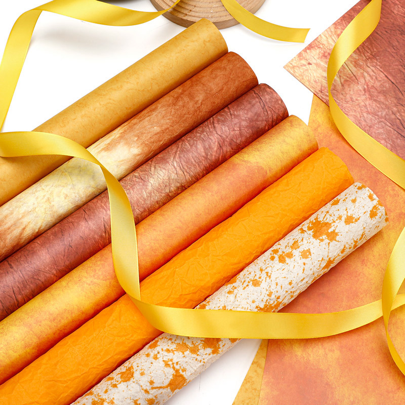 Sunset Golden Autumn Orange Fenghua Wrapping Paper Autumn and Winter Embossment Paper bouquet floral materials florist handmade diy packaging