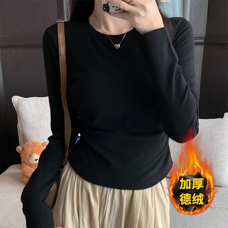 Autumn and winter double-sided velvet long-sleeved T-shirt top women's inner slim-fit slimming plus size design warm base shirt
