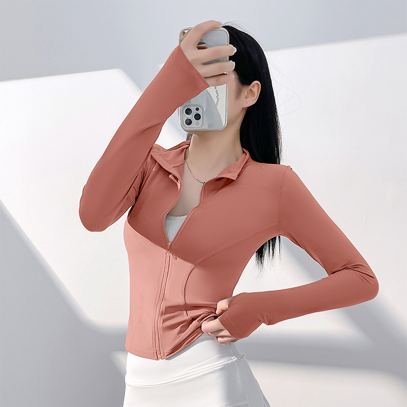 Picture of Juyitang Sun Protection Yoga Clothing Nude Outdoor Tight Breathable Sports Fitness Jacket Top for Women