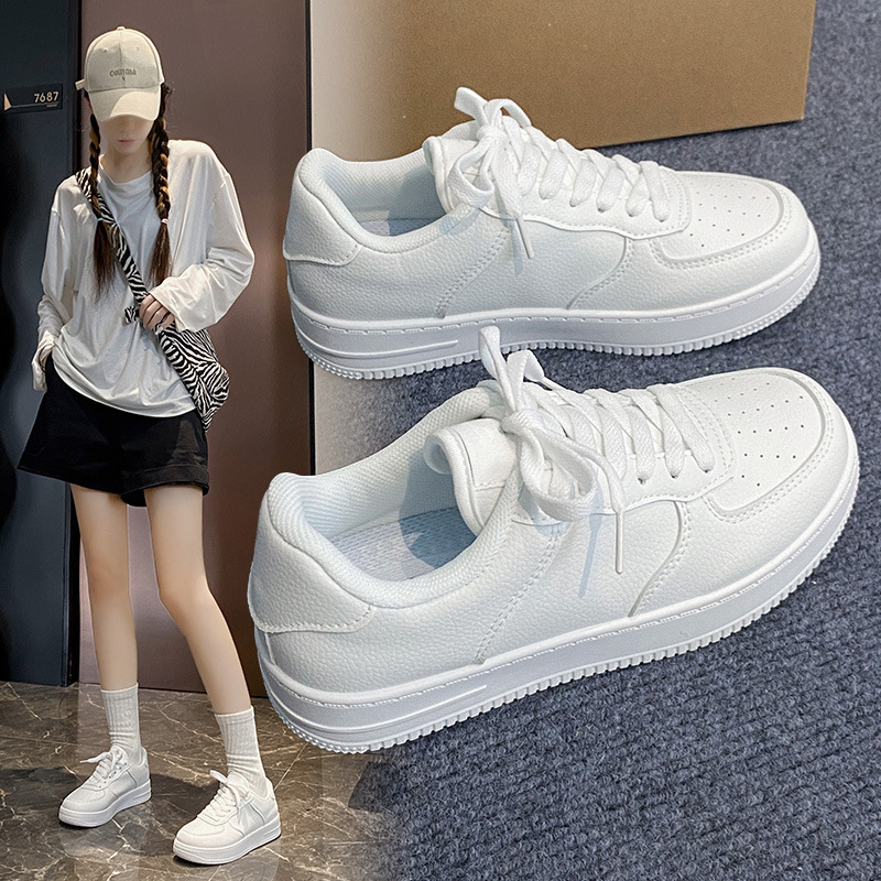 White Shoes Women's 2024 Spring and Autumn New Korean Style Platform Shoes Women's Thick Sole Lightweight Students' Casual Sports Board Shoes for Women