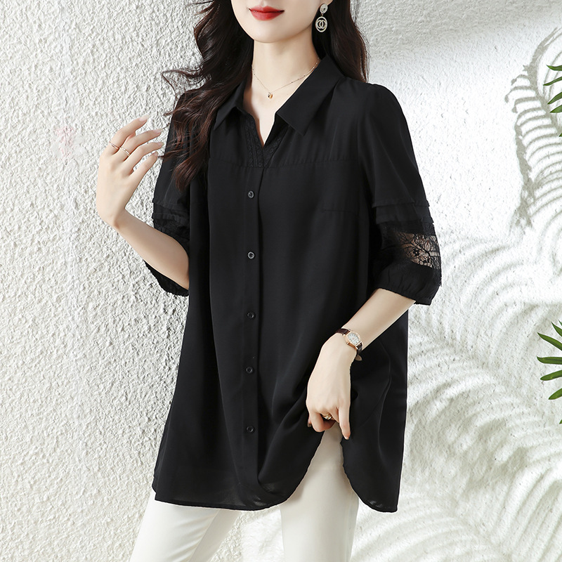 Picture of Real Shot plus size Women's L-5XL Lace Shirt/Chiffon Shirt Fashionable Slimming chubby girl Stylish Elegant Top