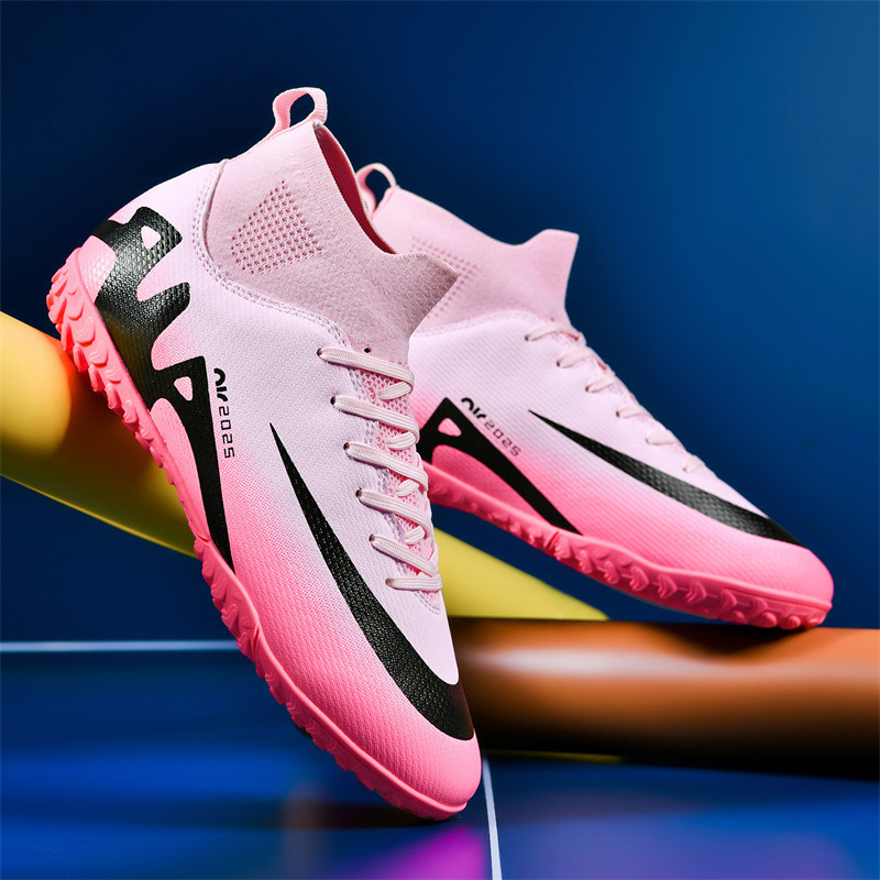 Cross-border wholesale new high-top football shoes for men and women students AG spike TF broken nail artificial grass competition training shoes