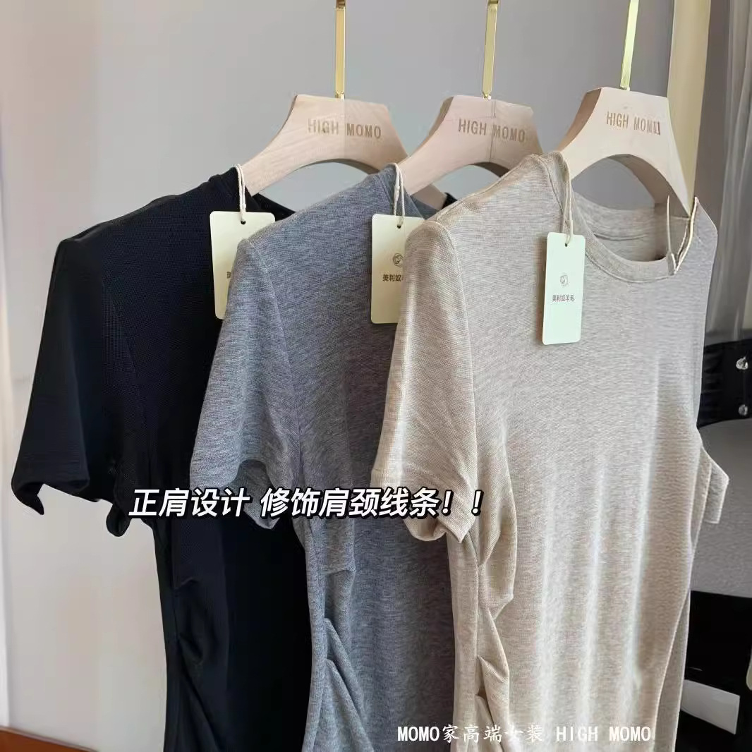 Picture of Slimming Thin Tencel Irregular Top Lyocell Pleated Waist Slim-fit Shoulder Mask Short-sleeved T-shirt Women's Summer
